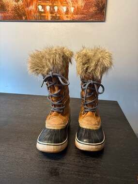 Sorel Joan of Arctic Waterproof Snow Boots with Faux Fur Trim in Camel Brown
